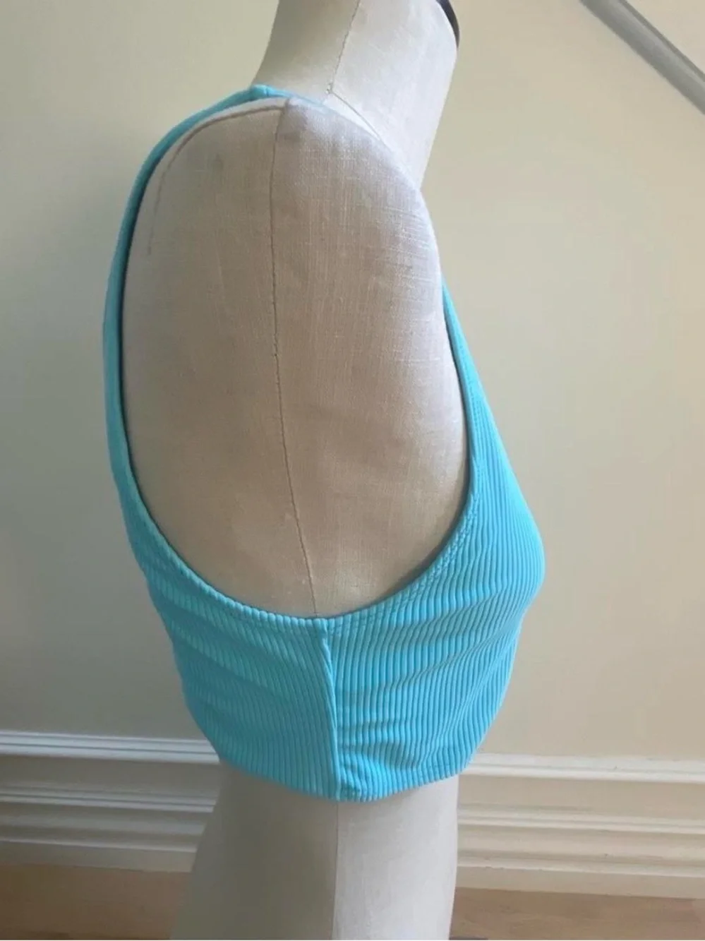 Frankie's Bikinis Ribbed Crop Swim Top - Aqua
